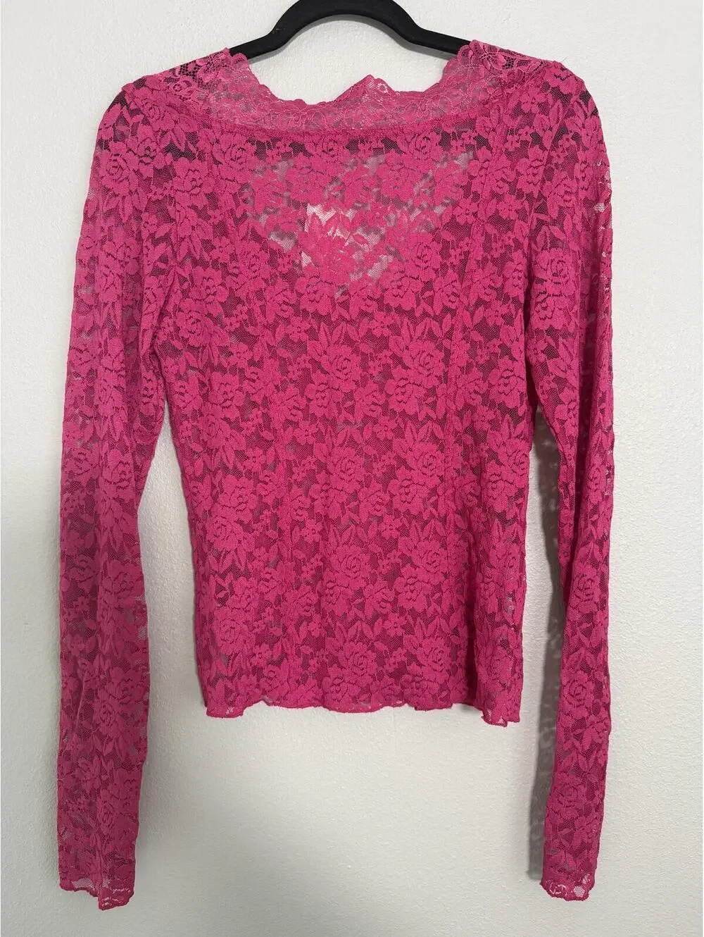 Free People Intimately All Night Long-Sleeve Lace Layering Top - Women Large NWT